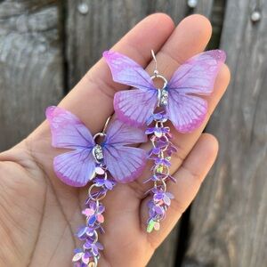 Handmade lightweight Purple Butterfly Dangle Earrings